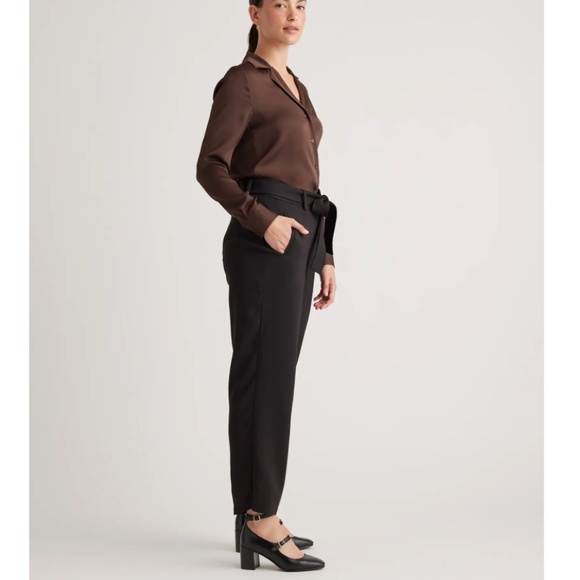 Quince Stretch Crepe Paperbag Pants, Black, Size 12 - Picture 3 of 13